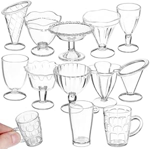 Toyvian 12 PCS Miniature Cups Dollhouse Miniature Wine Glass Mini Dessert Cups 1/12 Miniature Ice Cream Cup Sets Dollhouse Miniatures Kitchen Accessories Toyvian