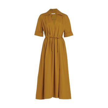 Collared Belted Cotton Maxi Dress CO
