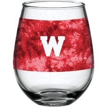 Wisconsin Badgers 15oz. Vintage Tie-Dye Stemless Wine Glass Indigo Falls