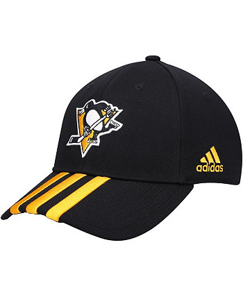 Мужская черная регулируемая шляпа с тремя полосками для раздевалки Pittsburgh Penguins Adidas