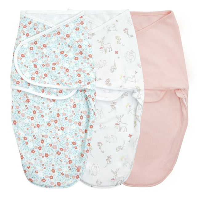 Aden + Anais™ Essentials Wrap Swaddles, Cotton, Fairy Tale Flowers, Girls, Infants, 4-6 Mo, 3-Pack Aden + anais