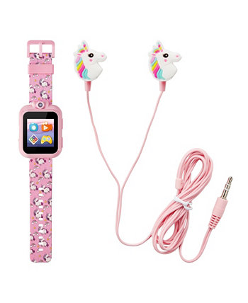 Детские смарт-часы с розовым единорогом и силиконовым ремешком, сенсорным экраном, 42 мм, подарочный набор с наушниками Playzoom