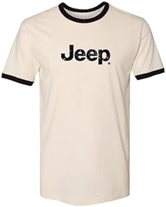 Jeep Distressed Logo Off-White Ringer T-Shirt Jeep