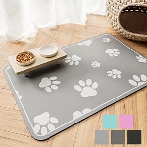 JUCFHY Pet Feeding Mat Absorbent Dog Food Mat No Stains Waterproof Dog Mat for Food and Water, Easy Clean Dog Bowl Mat Puppy Supplies Dog Accessories & Products, Black, 19''×12'' JUCFHY