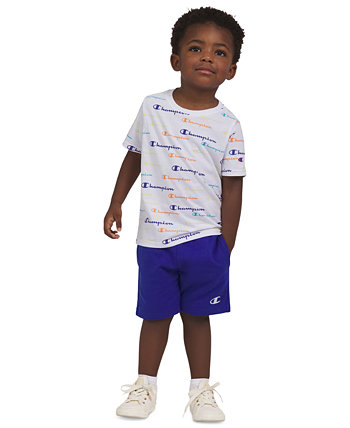 Toddler & Little Boys Short-Sleeve Printed T-Shirt & Fleece Shorts, 2 Piece Set Champion