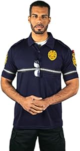 First Class Security Badge and Patch Bike Patrol Polo Shirt with Zipper Pocket and Reflective Hash Stripes First Class