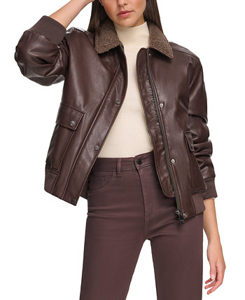 Женское пальто-бомбер из искусственной кожи с воротником из искусственного меха Calvin Klein