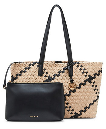 Women's Woven Tote with Pouch Handbag Anne Klein