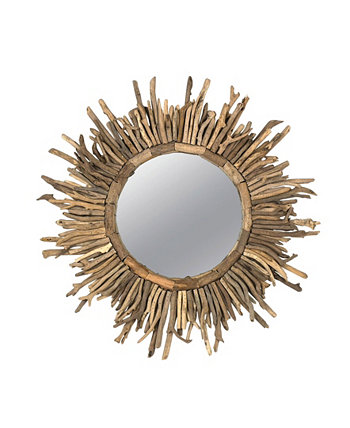 Настенное зеркало с солнечными лучами, круглое в раме из коряги, натуральное 3R Studio