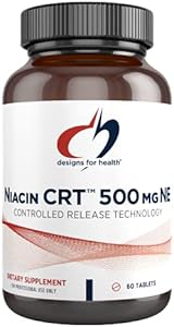 Designs for Health Niacin 500mg - Niacin CRT Vitamin B3 (Nicotinic Acid), Controlled Slow Release Tablets (Таблетки пролонгированного действия) to Help Minimize Flush - Non-GMO, Gluten Free Supplement (60 Tablets) Designs for Health