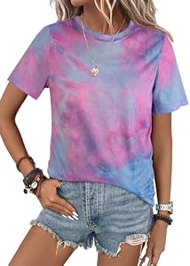 SOFIA'S CHOICE Tie Dye Shirt Women Short Sleeve Tee Shirt Crew Neck Casual Summer Tops SOFIA"S CHOICE