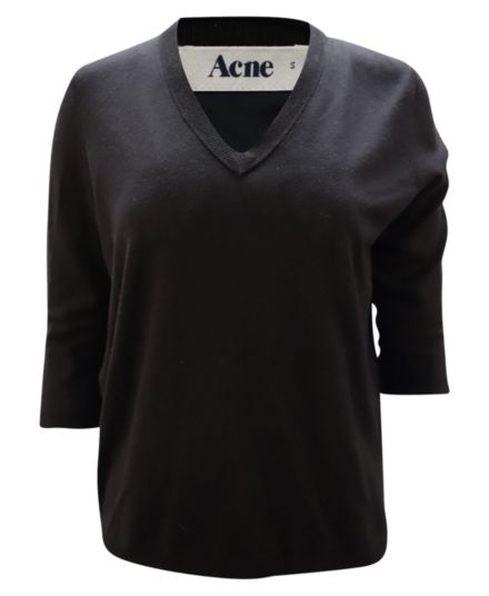 Черный шелковый свитер Acne с v-образным вырезом Acne Studios