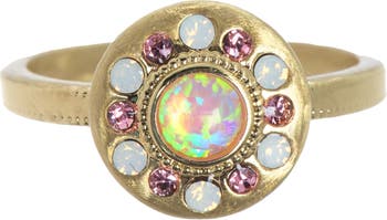 Круглое кольцо с искусственным опалом и кристаллом Covet