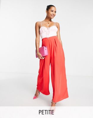 Collective the Label Petite exclusive contrast wide leg jumpsuit in red color block Collective The Label Petite