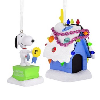 Peanuts Snoopy and Holiday Doghouse Set of 2 Hallmark Christmas Ornaments Hallmark