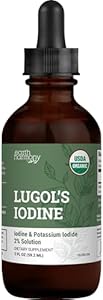 Organic Lugol's Iodine, Iodine and Potassium Iodide 2% Solution 3000 mcg - Liquid (Жидкость) Supplement Drops (Капли) for Thyroid Support for Women & Men, Metabolism Health, Detox Boost - Non-GMO, 395 Servings (Порции) (2 Oz) Earth Harmony Naturals