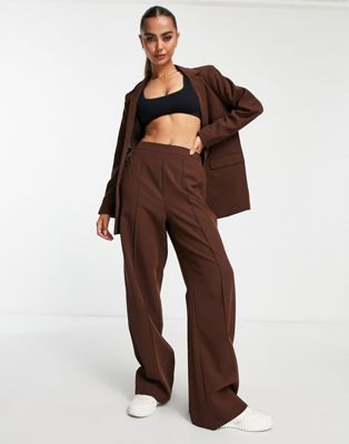 Шоколадные широкие брюки с завышенной талией и широкими штанинами Pieces - часть комплекта Pieces