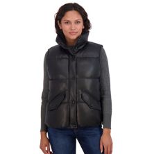 Women's Sebby Collection Faux-Leather Puffer Vest Sebby Collection
