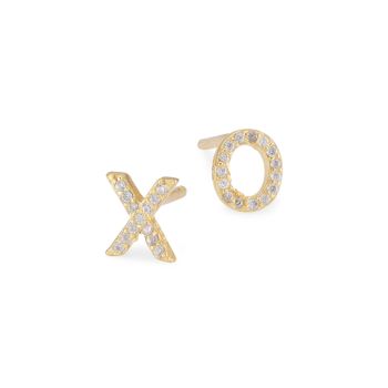 Серьги-гвоздики XO с паве из золота 18 карат с вермеилом и кубическим цирконием SHASHI