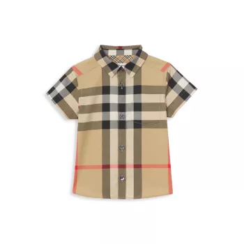 Детские &amp; Оверсайз-рубашка в винтажную клетку Little Boy's Owen с короткими рукавами Burberry