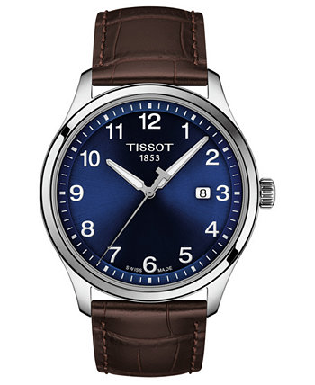 Мужские швейцарские часы Gent XL с коричневым кожаным ремешком 42мм Tissot