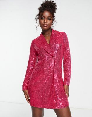 Style Cheat embellished blazer mini dress in bright pink Style Cheat
