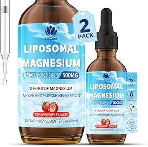 Liposomal Magnesium Glycinate Liquid Drop - Magnesium Supplement with 8 Forms of Magnesium | Liquid Magnesium 500mg with Ashwagandha, D3 for Calm, Sleep, Muscles & Energy | 2 Pack, 84 Days Supply Lilicare