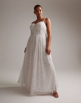 Свадебное платье-комбинация с пышной юбкой и корсетом ASOS DESIGN Curve Esme ASOS Curve