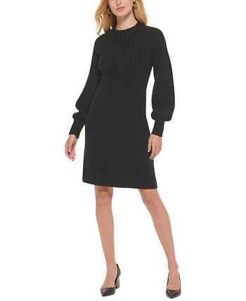 Миниатюрное платье-свитер в рубчик с пышными рукавами и высоким воротником Calvin Klein
