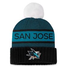 Women's Fanatics Branded  Black/Teal San Jose Sharks Authentic Pro Rink Cuffed Knit Hat with Pom Fanatics