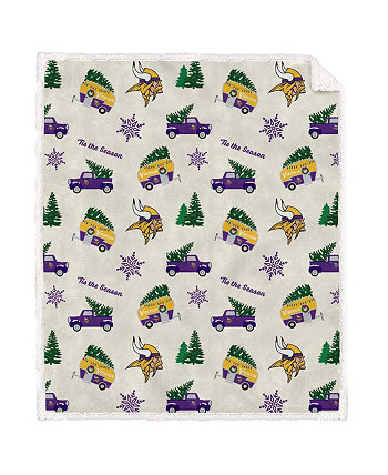 Фланелевое флисовое одеяло из шерпы Minnesota Vikings Holiday Truck с повторением размером 50 x 60 дюймов Pegasus Home Fashions