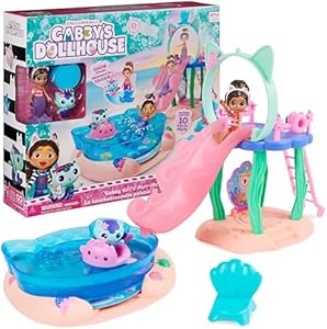 Gabby’s Dollhouse, Purr-ific Pool Playset with Gabby and MerCat Figures, Colour-Changing Mermaid Tails and Pool Accessories Kids’ Toys for Ages 3 and Up Gabby's Dollhouse