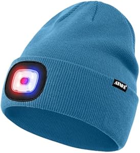 Шапка бини ATNKE LED Lighted Beanie Hat, USB Rechargeable 4 LED Red and Blue Flashing Running Headlamp Cap Gifts for Men and Women ATNKE