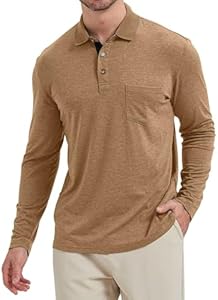 Men's Fashion Polo Shirts Casual Lightweight Long Sleeve Button Shirt with Pocket Bosdwen