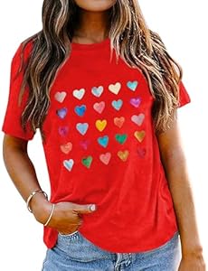 Valentines Shirts for Women Valentine Love Heart Printed Graphic Tshirt Cute Girls Casual Top Aluvee