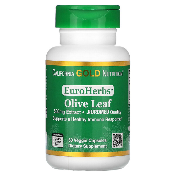 Экстракт листьев оливы, EuroHerbs, европейское качество, 500 мг, 60 растительных капсул California Gold Nutrition