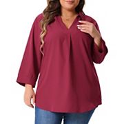 Plus Size Tops for Women V Neck Long Sleeve Flowy Blouse Work Chiffon Shirts Agnes Orinda