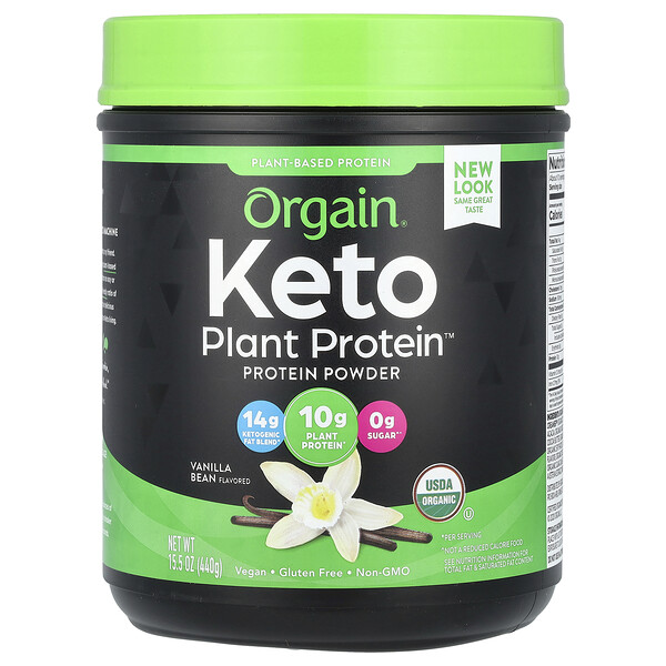 Keto, Органический растительный протеиновый порошок с маслами кокоса и авокадо, ваниль, 0,97 фунта (440 г) Orgain