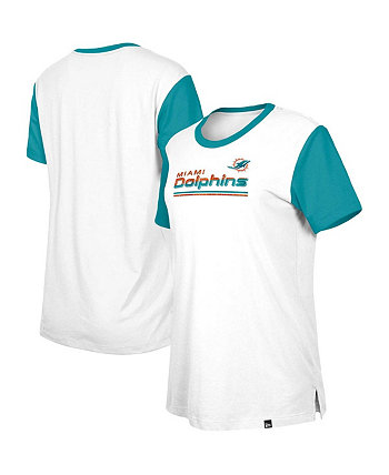 Women's White, Aqua Miami Dolphins Third Down Colorblock T-shirt New Era