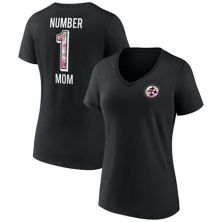Women's Fanatics Branded Black Pittsburgh Steelers Plus Size Mother's Day #1 Mom V-Neck T-Shirt Fanatics
