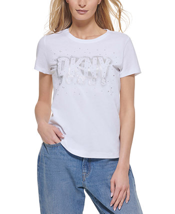 Украшенная стразами футболка с логотипом DKNY Jeans