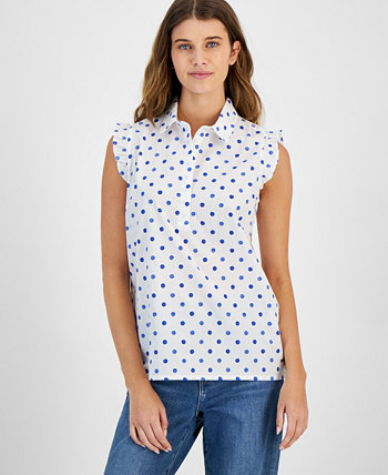 Women's Cotton Dot-Print Ruffled-Trim Top Tommy Hilfiger