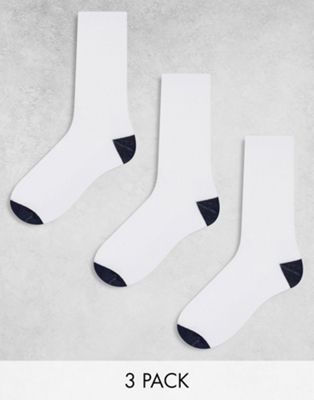 ASOS DESIGN 3 pack socks in white with navy heel and toe detail ASOS DESIGN