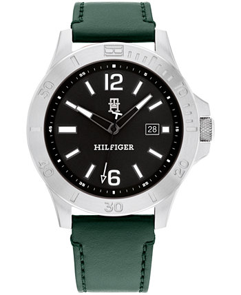Мужские кварцевые часы с зеленым кожаным ремешком 46 мм Tommy Hilfiger