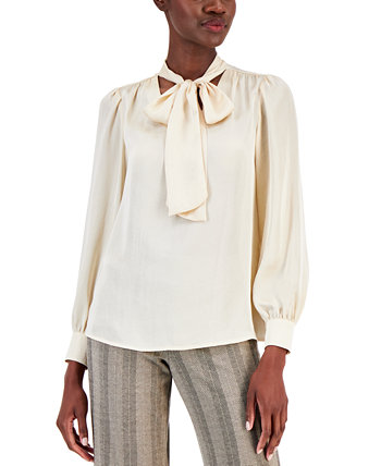 Женская атласная блузка с длинными рукавами и завязками на воротнике Anne Klein