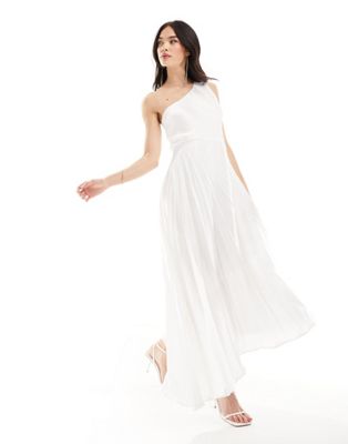 Y.A.S Bridal one shoulder pleated dress with asymmetric hem in white Y.A.S