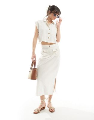 Vero Moda linen mix midi skirt in off white - part of a set VERO MODA