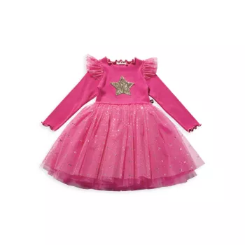 Маленькая девочка и усилитель; Платье-пачка с длинными рукавами и оборками и звездами для девочек Petite Hailey
