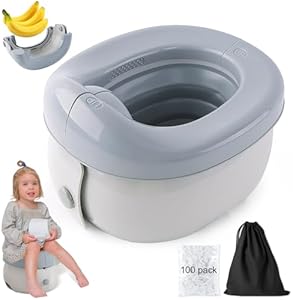 Fabulas Travel Potty, Portable Potty Seat for Toddler Travel with Storage Bags Foldable Training Toilet Chair for Kids Boys Girls Car Potty for Camping Outdoor and Indoor, 100 Disposable Liners, Grey Fabulas