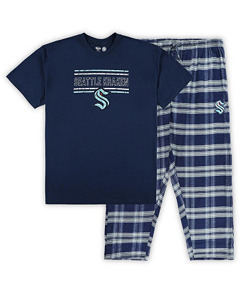 Мужская футболка Deep Sea Blue, Grey Seattle Kraken Big and Tall и пижамные штаны для сна Profile